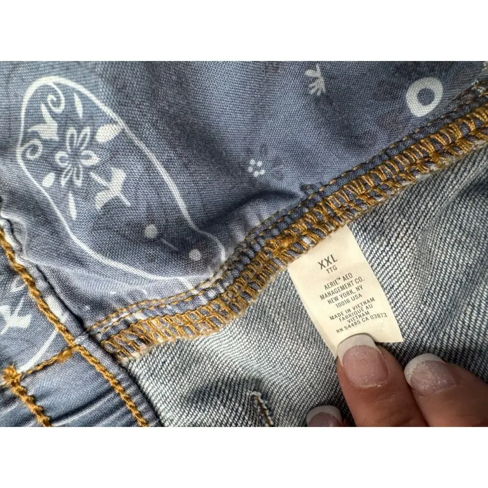 Aerie Women's Blue Bandana Distressed Cut-Off Daydream Denim Short XXL NEW - Picture 5 of 6